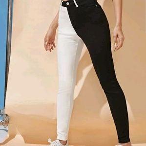 High Waist Black and White Skinny Jeans by SHEIN